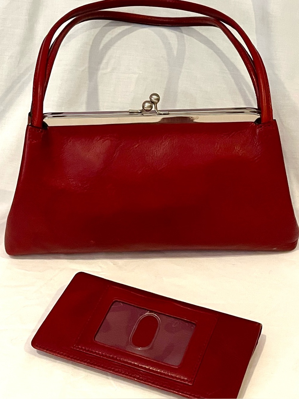 VTG Wilsons Leather Pelle Studio Italian Leather Frame Bag & Wallet Set Red